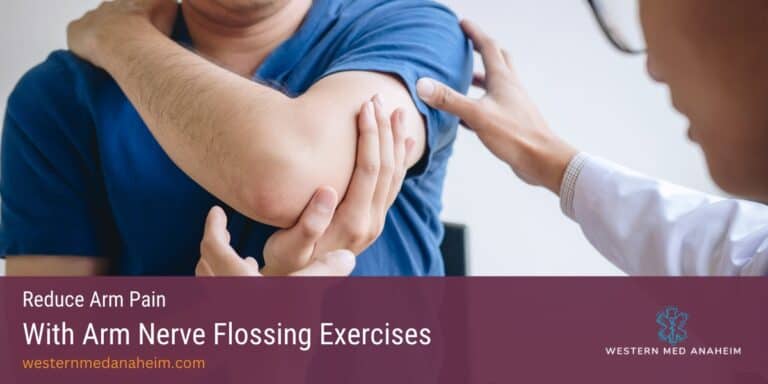 Image of arm nerve flossing exercises to reduce pain. Learn how to do it